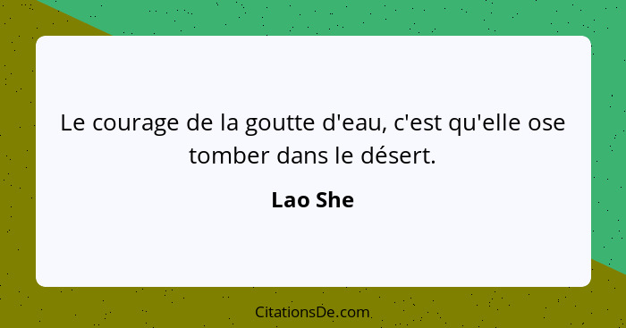 Le courage de la goutte d'eau, c'est qu'elle ose tomber dans le désert.... - Lao She