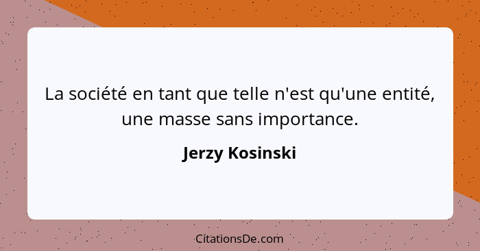 La société en tant que telle n'est qu'une entité, une masse sans importance.... - Jerzy Kosinski