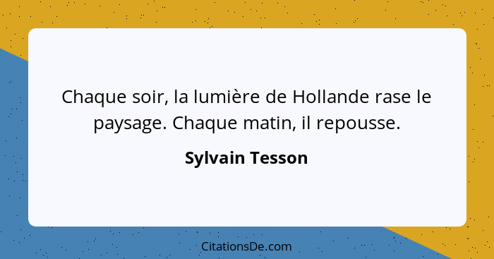 Chaque soir, la lumière de Hollande rase le paysage. Chaque matin, il repousse.... - Sylvain Tesson