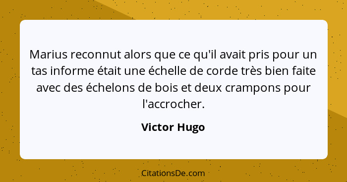 Marius reconnut alors que ce qu'il avait pris pour un tas informe était une échelle de corde très bien faite avec des échelons de bois e... - Victor Hugo