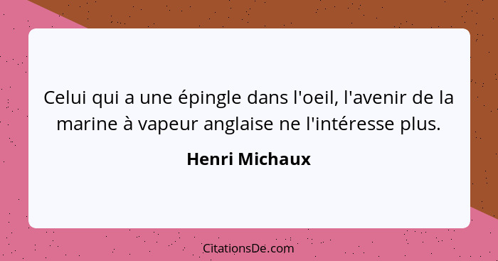 Celui qui a une épingle dans l'oeil, l'avenir de la marine à vapeur anglaise ne l'intéresse plus.... - Henri Michaux