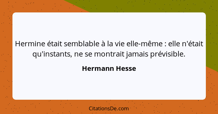 Hermine était semblable à la vie elle-même : elle n'était qu'instants, ne se montrait jamais prévisible.... - Hermann Hesse