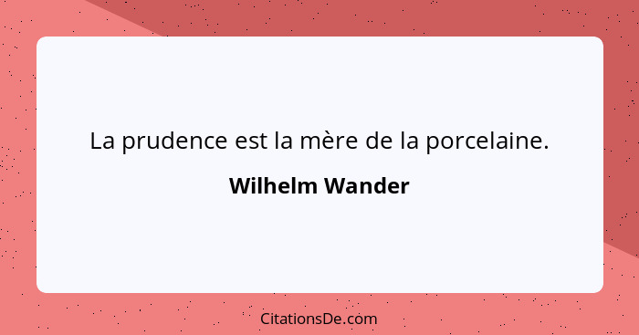 La prudence est la mère de la porcelaine.... - Wilhelm Wander