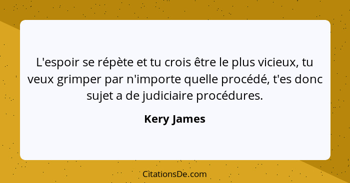 L'espoir se répète et tu crois être le plus vicieux, tu veux grimper par n'importe quelle procédé, t'es donc sujet a de judiciaire procéd... - Kery James