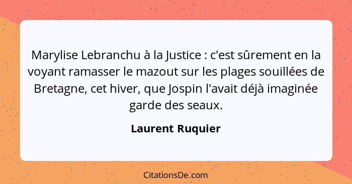 Marylise Lebranchu à la Justice : c'est sûrement en la voyant ramasser le mazout sur les plages souillées de Bretagne, cet hive... - Laurent Ruquier