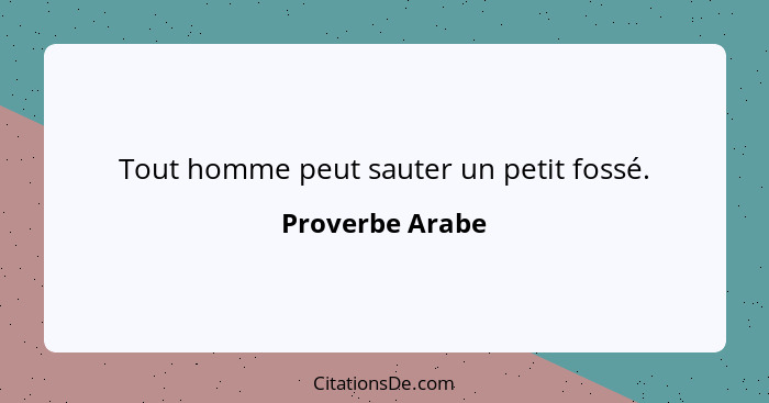 Tout homme peut sauter un petit fossé.... - Proverbe Arabe