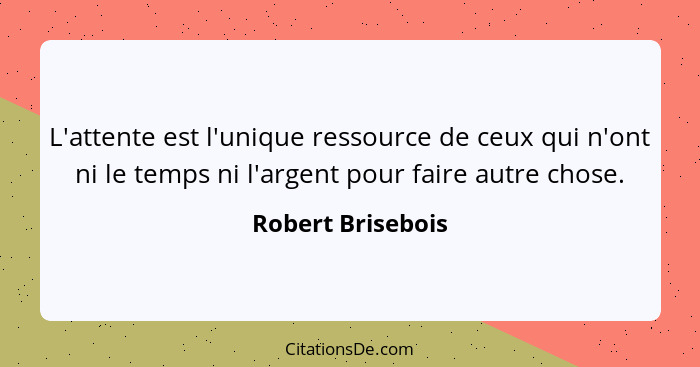 L'attente est l'unique ressource de ceux qui n'ont ni le temps ni l'argent pour faire autre chose.... - Robert Brisebois