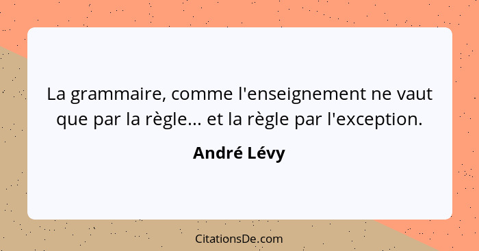 La grammaire, comme l'enseignement ne vaut que par la règle... et la règle par l'exception.... - André Lévy