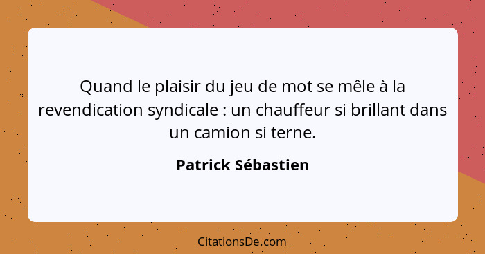 Quand le plaisir du jeu de mot se mêle à la revendication syndicale : un chauffeur si brillant dans un camion si terne.... - Patrick Sébastien