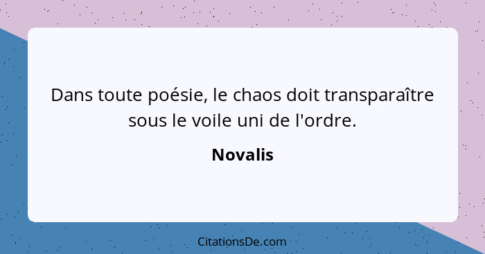 Dans toute poésie, le chaos doit transparaître sous le voile uni de l'ordre.... - Novalis