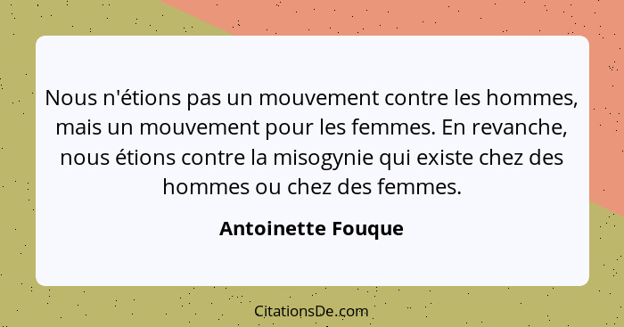 Nous n'étions pas un mouvement contre les hommes, mais un mouvement pour les femmes. En revanche, nous étions contre la misogynie... - Antoinette Fouque