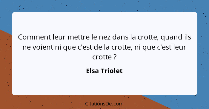 Comment leur mettre le nez dans la crotte, quand ils ne voient ni que c'est de la crotte, ni que c'est leur crotte ?... - Elsa Triolet