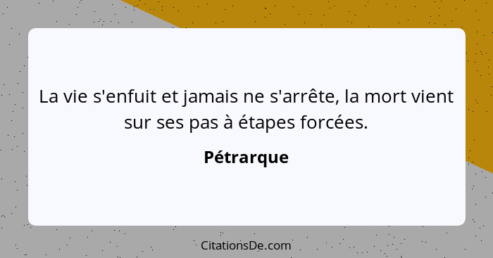 La vie s'enfuit et jamais ne s'arrête, la mort vient sur ses pas à étapes forcées.... - Pétrarque