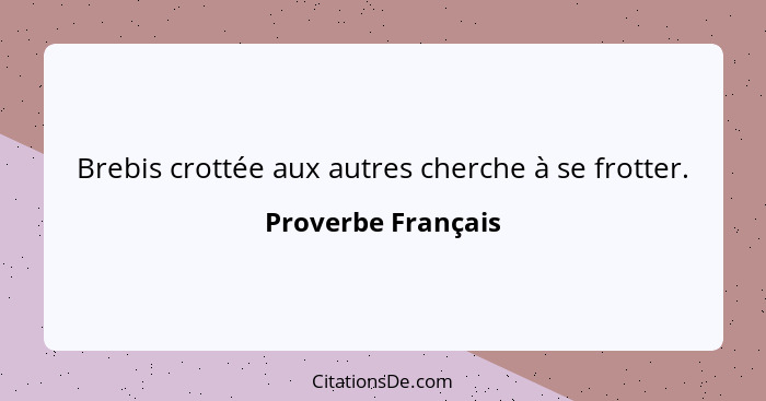 Brebis crottée aux autres cherche à se frotter.... - Proverbe Français