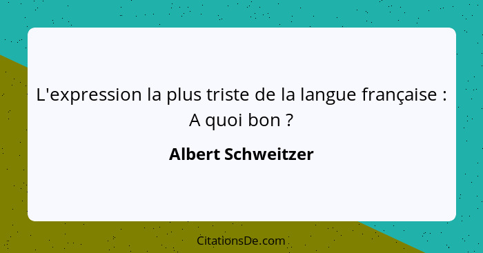 L'expression la plus triste de la langue française : A quoi bon ?... - Albert Schweitzer