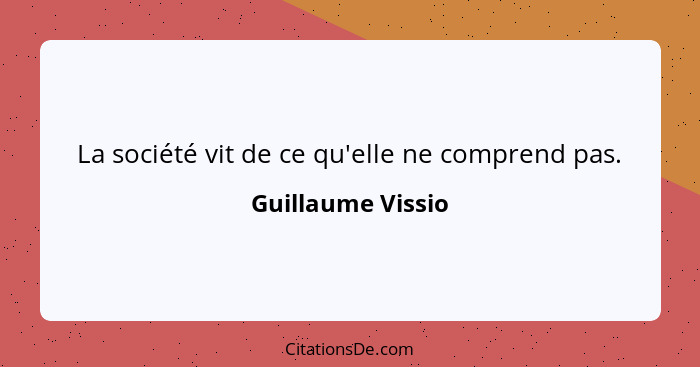 La société vit de ce qu'elle ne comprend pas.... - Guillaume Vissio