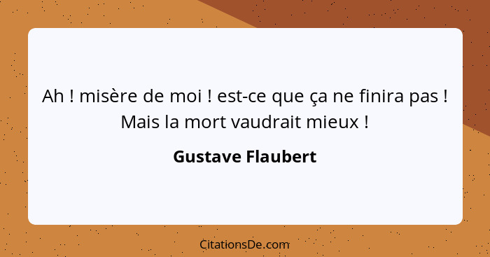 Ah ! misère de moi ! est-ce que ça ne finira pas ! Mais la mort vaudrait mieux !... - Gustave Flaubert