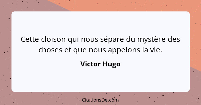 Cette cloison qui nous sépare du mystère des choses et que nous appelons la vie.... - Victor Hugo