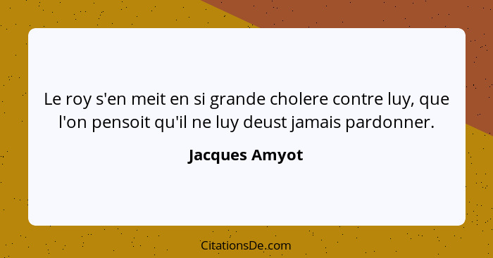 Le roy s'en meit en si grande cholere contre luy, que l'on pensoit qu'il ne luy deust jamais pardonner.... - Jacques Amyot