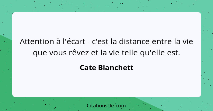 Attention à l'écart - c'est la distance entre la vie que vous rêvez et la vie telle qu'elle est.... - Cate Blanchett