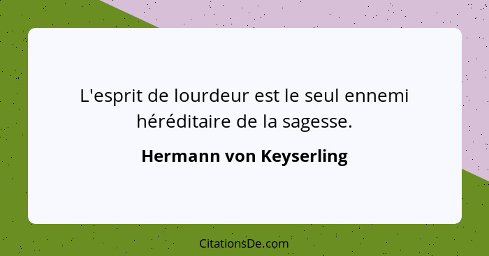 L'esprit de lourdeur est le seul ennemi héréditaire de la sagesse.... - Hermann von Keyserling