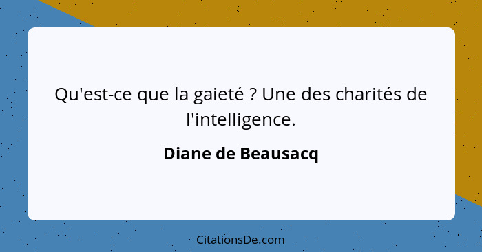 Qu'est-ce que la gaieté ? Une des charités de l'intelligence.... - Diane de Beausacq