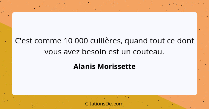 C'est comme 10 000 cuillères, quand tout ce dont vous avez besoin est un couteau.... - Alanis Morissette