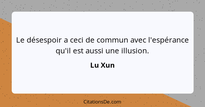 Le désespoir a ceci de commun avec l'espérance qu'il est aussi une illusion.... - Lu Xun