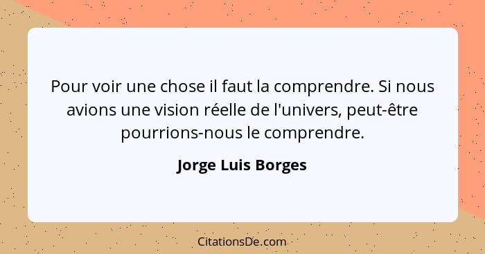 Pour voir une chose il faut la comprendre. Si nous avions une vision réelle de l'univers, peut-être pourrions-nous le comprendre.... - Jorge Luis Borges