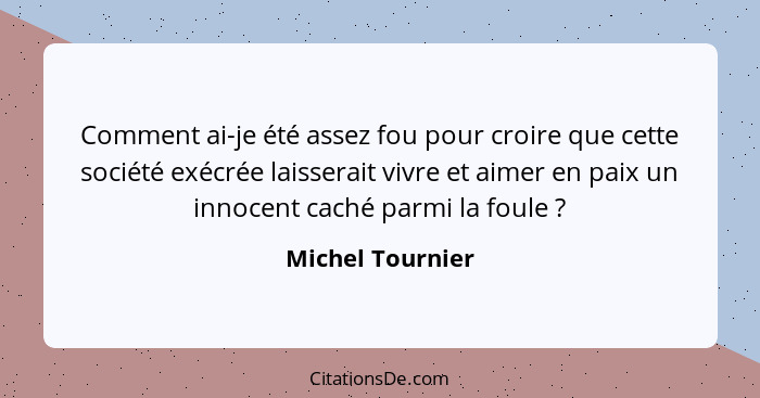 Comment ai-je été assez fou pour croire que cette société exécrée laisserait vivre et aimer en paix un innocent caché parmi la foule... - Michel Tournier