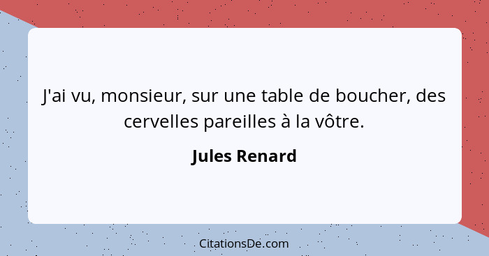 J'ai vu, monsieur, sur une table de boucher, des cervelles pareilles à la vôtre.... - Jules Renard