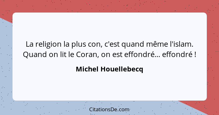 La religion la plus con, c'est quand même l'islam. Quand on lit le Coran, on est effondré... effondré !... - Michel Houellebecq