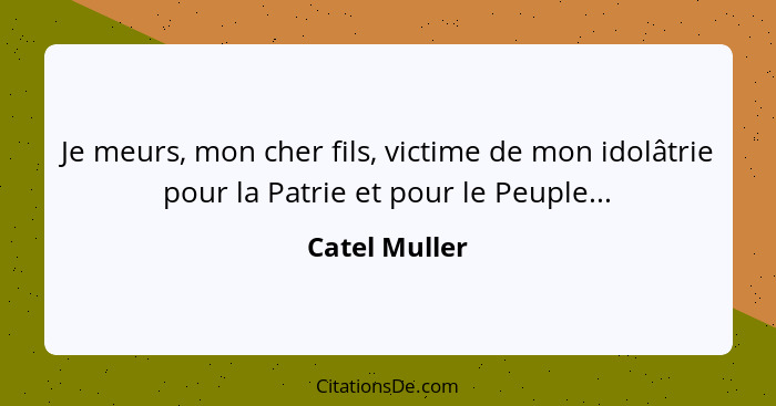 Je meurs, mon cher fils, victime de mon idolâtrie pour la Patrie et pour le Peuple...... - Catel Muller