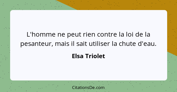 L'homme ne peut rien contre la loi de la pesanteur, mais il sait utiliser la chute d'eau.... - Elsa Triolet