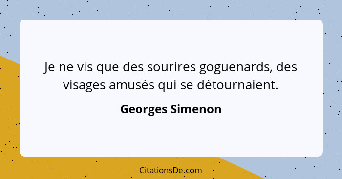 Je ne vis que des sourires goguenards, des visages amusés qui se détournaient.... - Georges Simenon