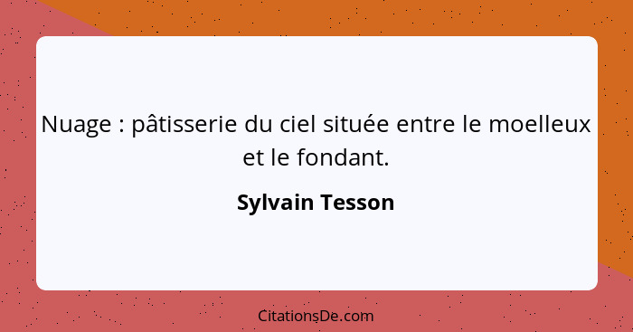 Nuage : pâtisserie du ciel située entre le moelleux et le fondant.... - Sylvain Tesson