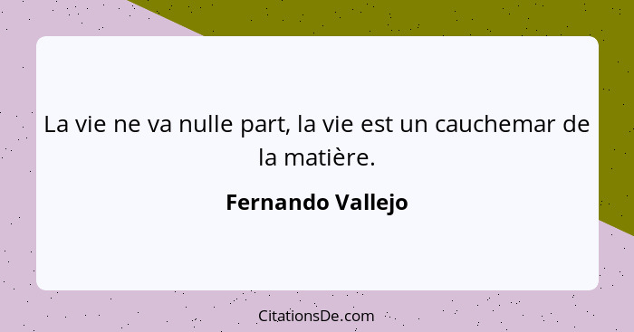 La vie ne va nulle part, la vie est un cauchemar de la matière.... - Fernando Vallejo