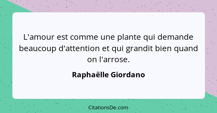 L'amour est comme une plante qui demande beaucoup d'attention et qui grandit bien quand on l'arrose.... - Raphaëlle Giordano