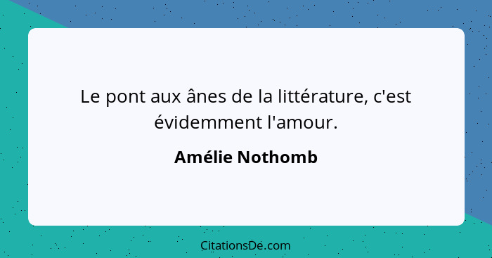 Le pont aux ânes de la littérature, c'est évidemment l'amour.... - Amélie Nothomb