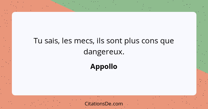 Tu sais, les mecs, ils sont plus cons que dangereux.... - Appollo