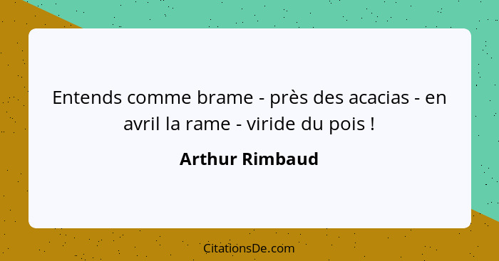 Entends comme brame - près des acacias - en avril la rame - viride du pois !... - Arthur Rimbaud