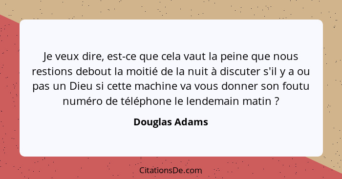 Je veux dire, est-ce que cela vaut la peine que nous restions debout la moitié de la nuit à discuter s'il y a ou pas un Dieu si cette... - Douglas Adams