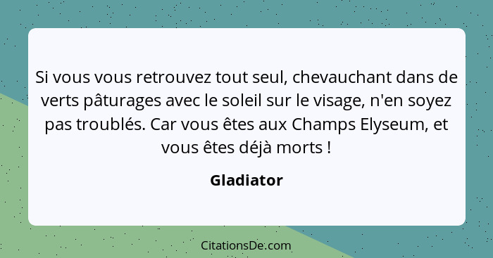 Si vous vous retrouvez tout seul, chevauchant dans de verts pâturages avec le soleil sur le visage, n'en soyez pas troublés. Car vous êtes... - Gladiator