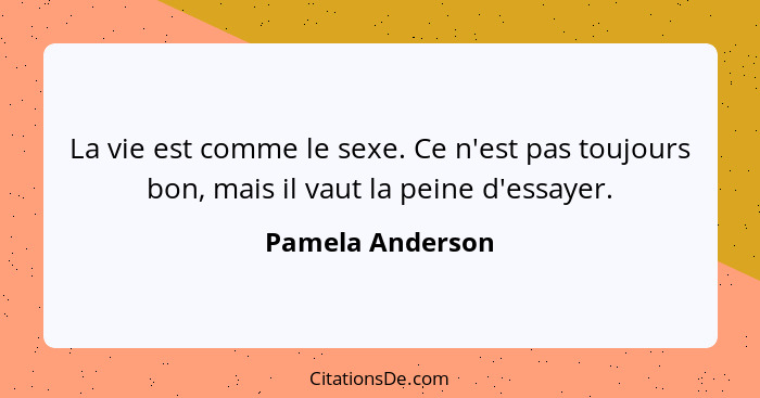 La vie est comme le sexe. Ce n'est pas toujours bon, mais il vaut la peine d'essayer.... - Pamela Anderson