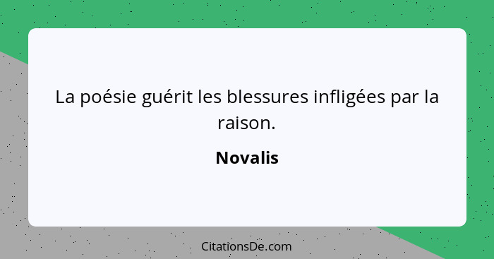 La poésie guérit les blessures infligées par la raison.... - Novalis