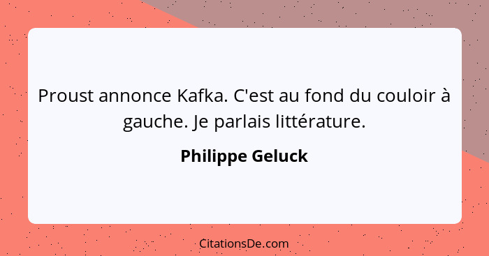 Proust annonce Kafka. C'est au fond du couloir à gauche. Je parlais littérature.... - Philippe Geluck