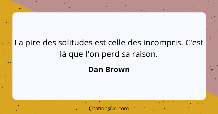 La pire des solitudes est celle des incompris. C'est là que l'on perd sa raison.... - Dan Brown