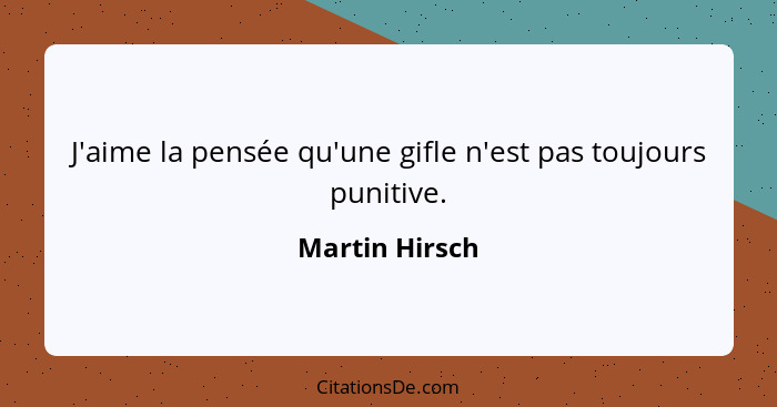 J'aime la pensée qu'une gifle n'est pas toujours punitive.... - Martin Hirsch