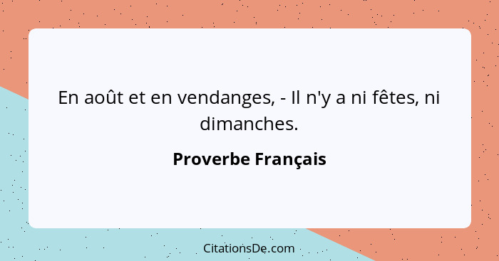 En août et en vendanges, - Il n'y a ni fêtes, ni dimanches.... - Proverbe Français