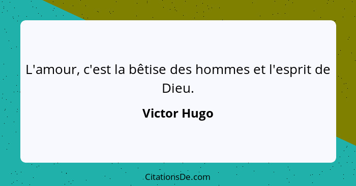 L'amour, c'est la bêtise des hommes et l'esprit de Dieu.... - Victor Hugo